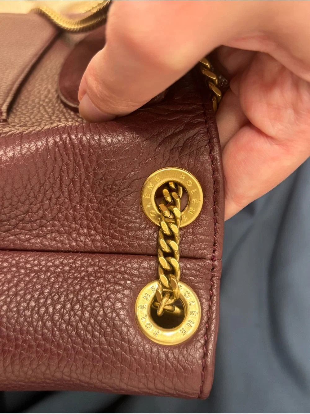 Polene Numero Un crossbody bag in burgundy leather and suede with gold hardware